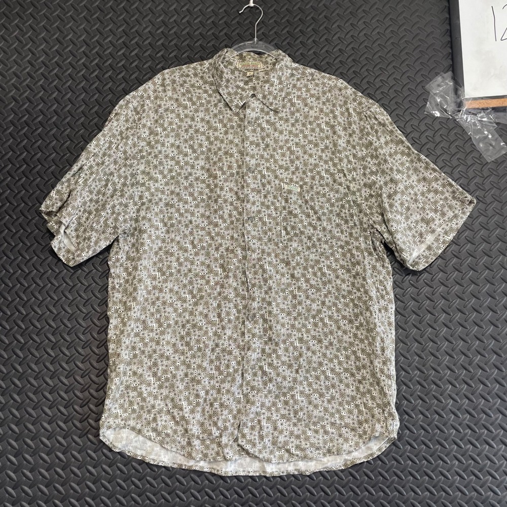 Vintage Guess Jeans Olive Green Cream Geometric Button Up Shirt Men's Size XL